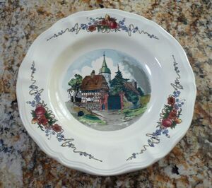 Sarreguemines Obernai 9 1/8" Large Rim Soup Bowl Village France